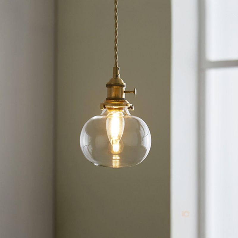 Industrieel glas hangende hanglamp 1-licht coffeeshop hangend licht in messing