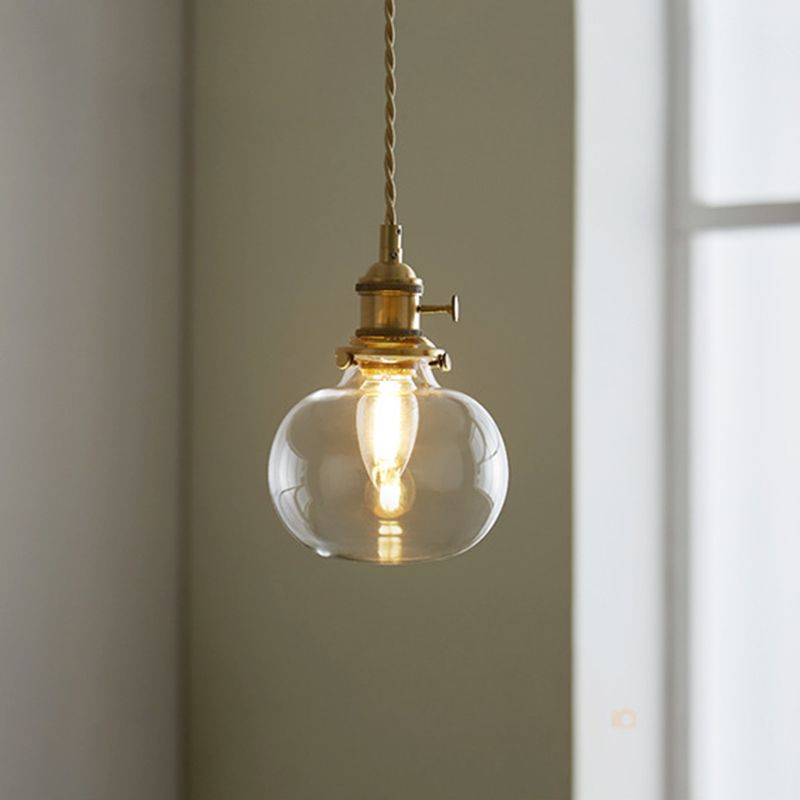 Industrial Glass Hanging Pendant Light 1-Light Coffee Shop Hanging Light in Brass