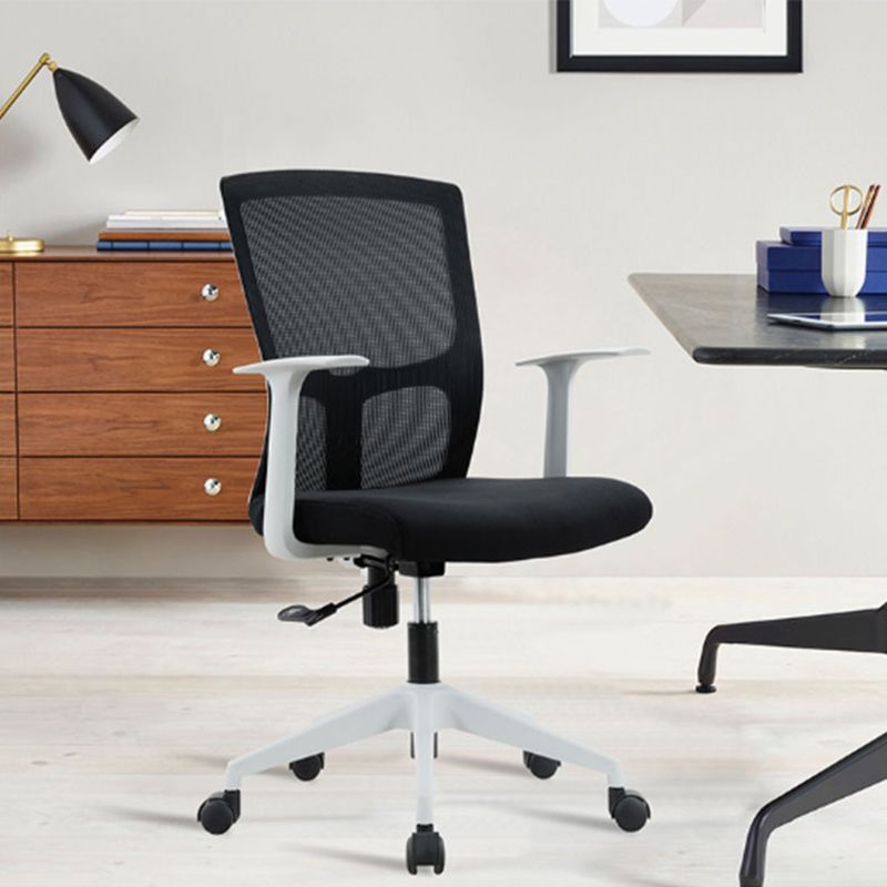 Contemporary Mid Back Office Chair with Fixed Arms Microfiber Task Chair with Black Frame