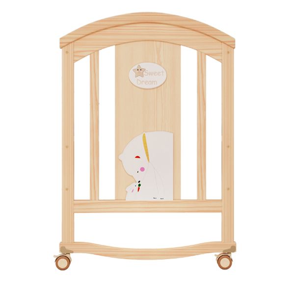 Pine Convertible Baby Crib Height Adjustable Crib with Guardrail