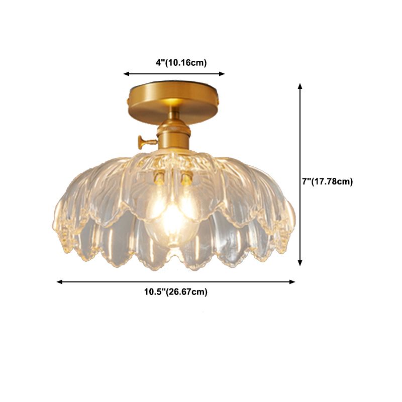 Single Golden Flush Mount Lighting Modernism Glass Shaded Ceiling Light