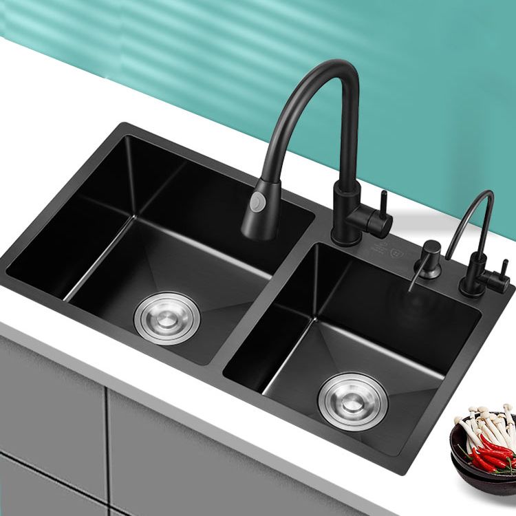 Kitchen Double Sink Stainless Steel Drop-In Kitchen Sink in Black