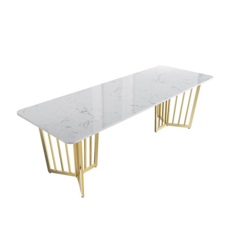 White Glam Office Desk Marble Home Writing Desk with Metal Legs