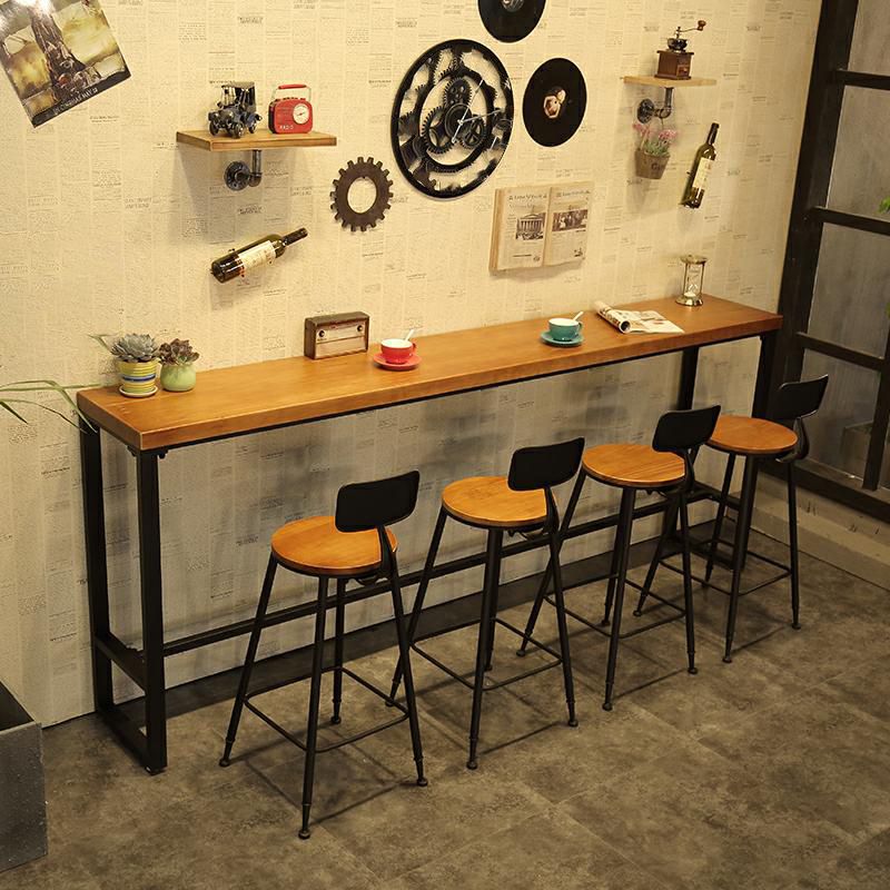 Brown Modern Style Rectangle Bar Table in Metal and Wood Table Cafe Bar Table