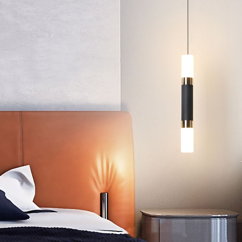 Pendante LED Black Cylindroid dans la simplicité moderne Lampe suspendue en fer forgé avec une teinte acrylique