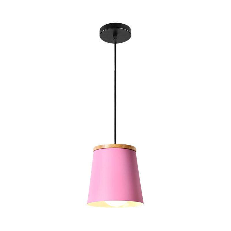 1 Bulb Kitchen Dinette Drop Lamp Macaron Pink Pendant Ceiling Light with Bottle/Badminton/Cone Metal Shade