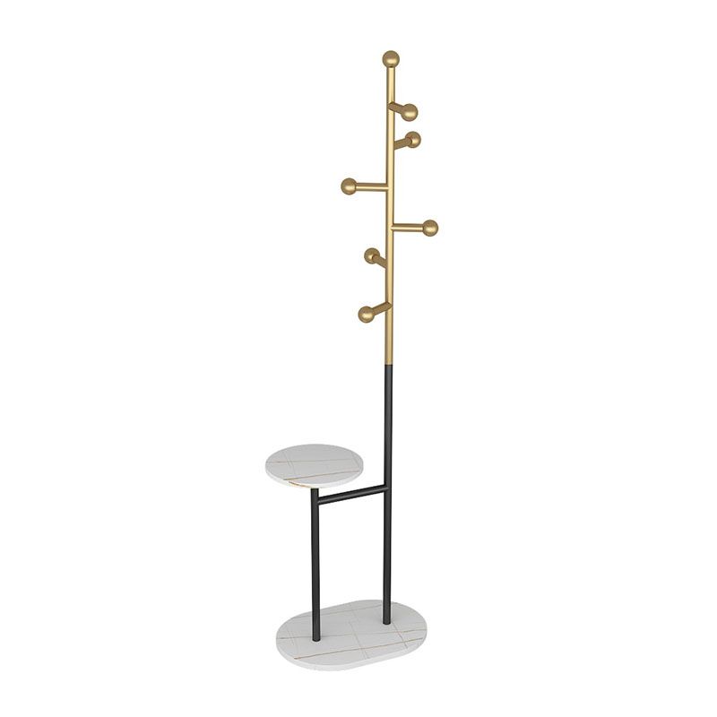 Contemporary Hall Tree Free Metal Coat Hooks Coat Rack with Storage Shelving