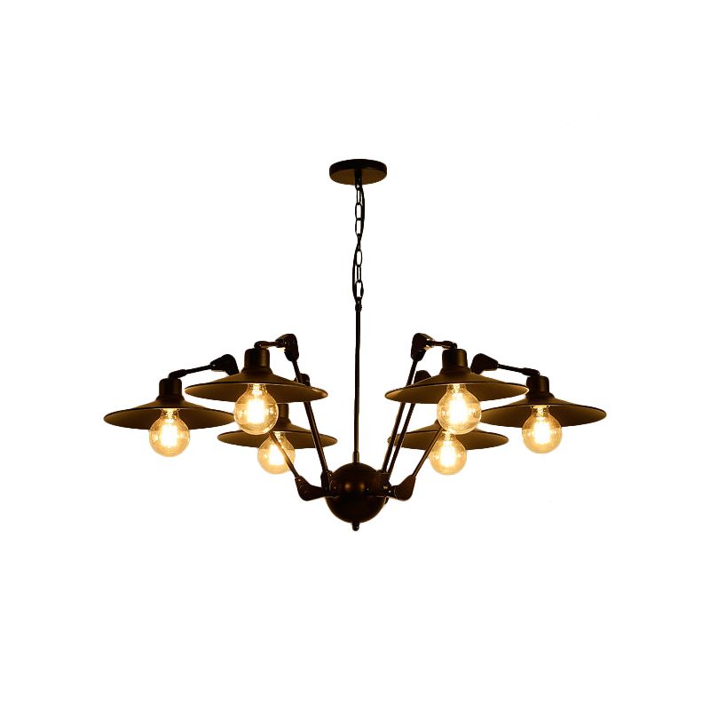 Antiqued Flat Chandelier Lighting 6/8 Bulbs Metal Rotatable Ceiling Pendant Lamp in Black