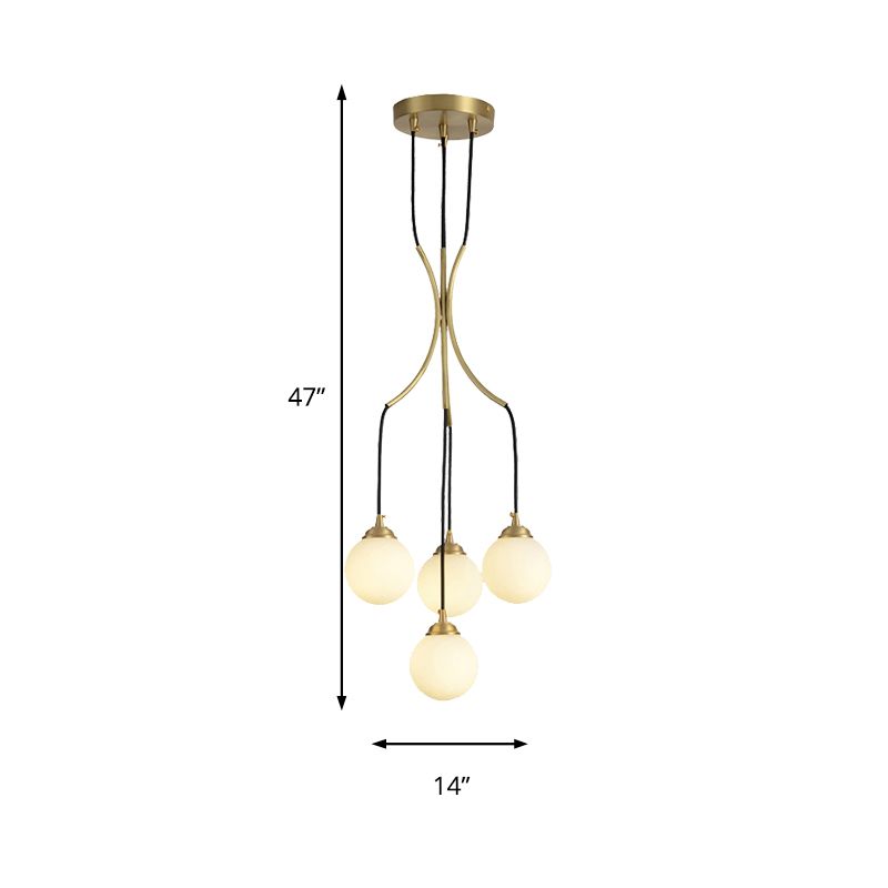 Globe Shade Pendant Light Contemporary Milk Glass Chandelier in Gold for Cafe Dining Table