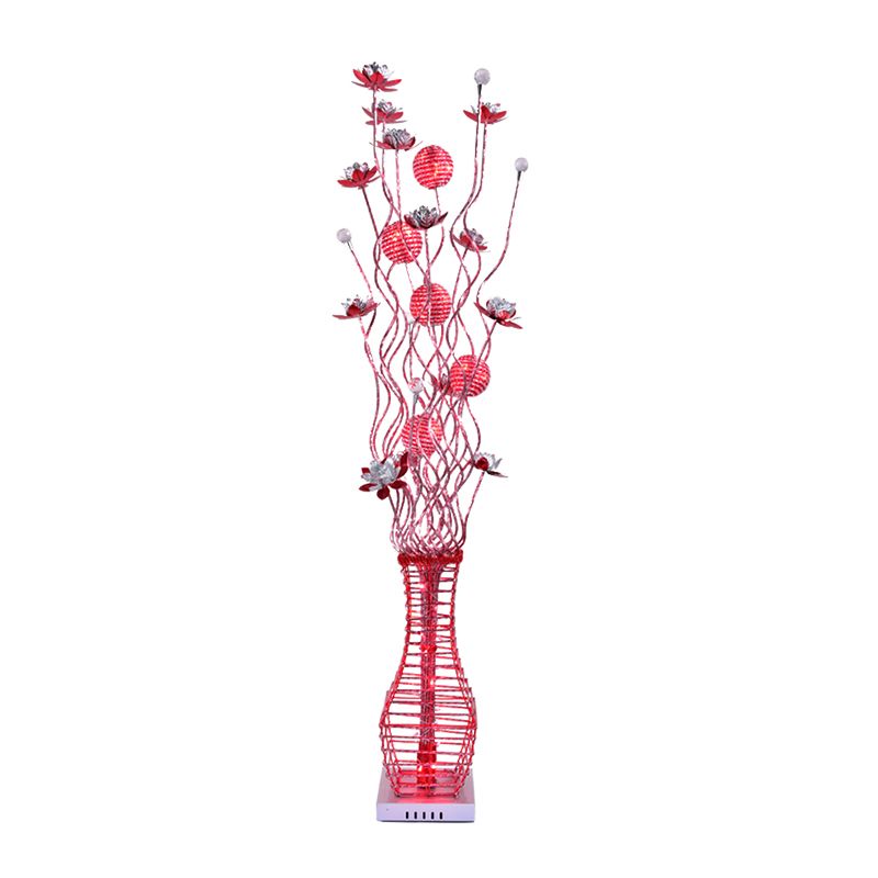 Aluminum Tree Branch Stand Up Light Decorative Bedside LED Bloom Floor Lamp with Vase Pedestal in Black and Silver/Red