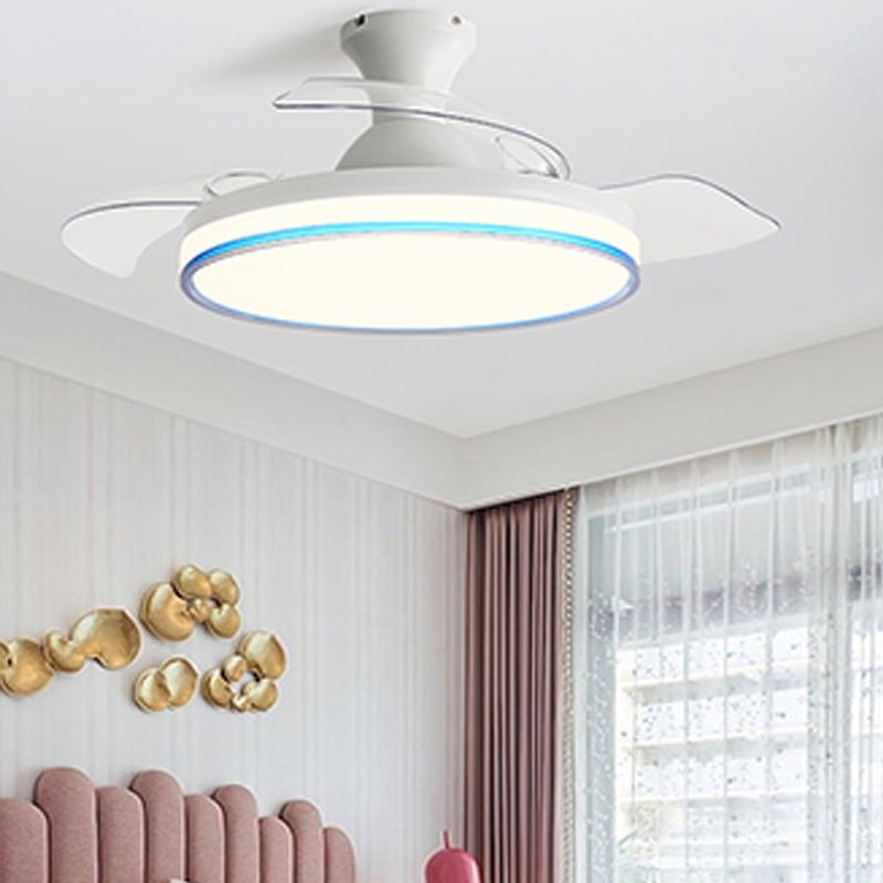 Modern Invisible Blade Fan Lamp Dining Room Circular LED Semi Flush Ceiling Light