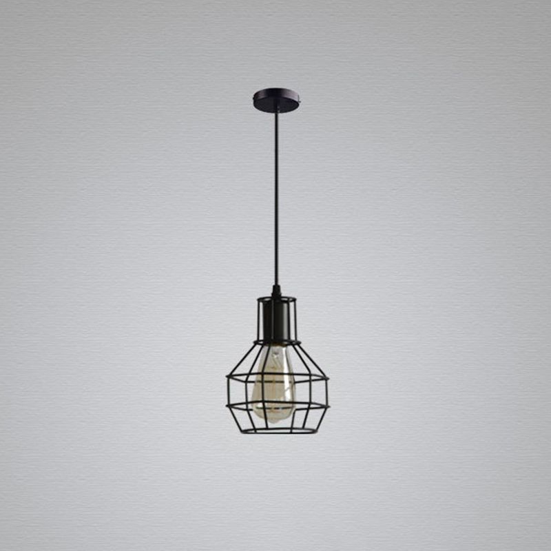 Black Grenade Cage Hanging Light Simplicity Iron 1 Bulb Dining Room Pendant Light Fixture