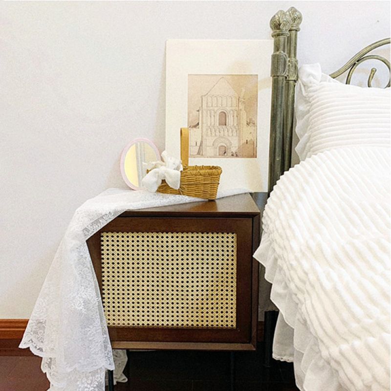 White/black/walnut/cherry Rattan with Storage Rack Nightstand