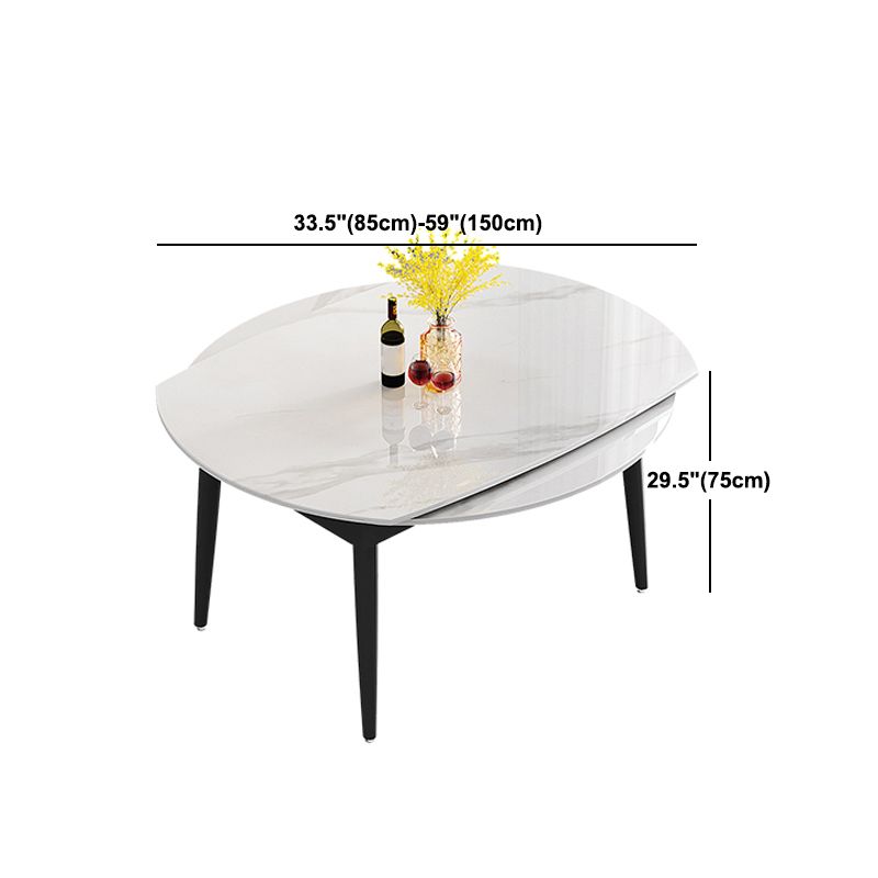 Modern Round Stone Table Black Base Dining Table with Leaf Extension