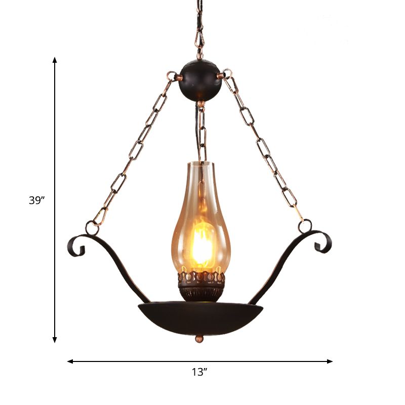 Cup Shape Restaurant Pendulum Lamp Warehouse Clear Glass 1-Bulb Black Chain Design Suspension Lighting Fixture