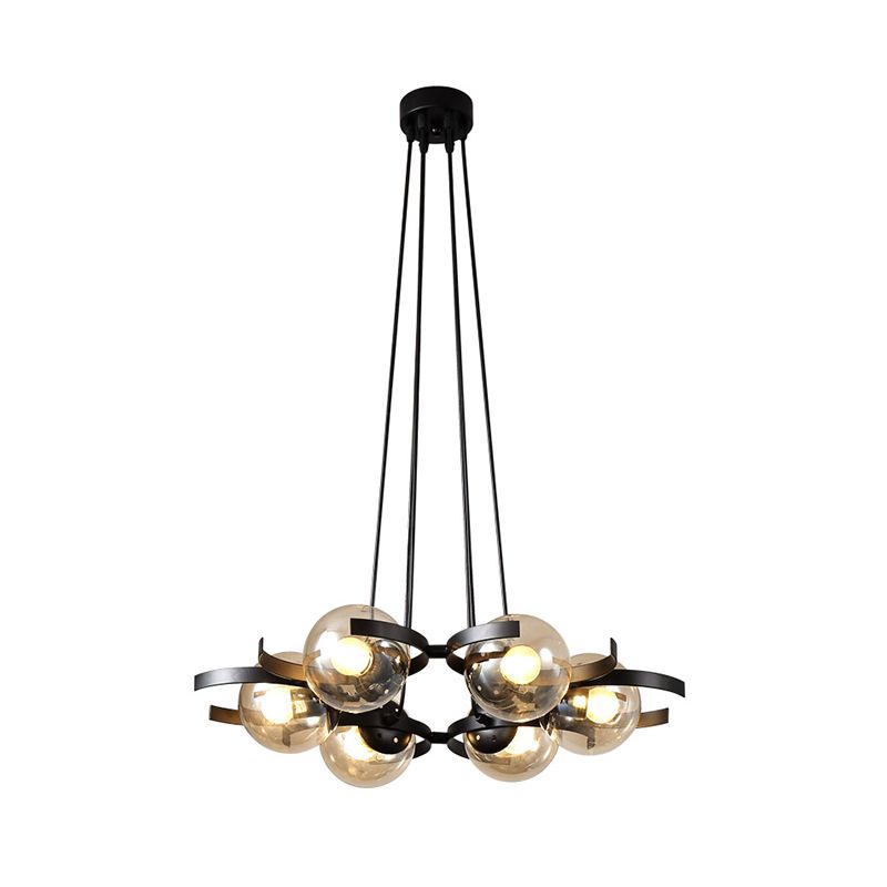 Clear Glass Ball Ceiling Pendant Contemporary 6 Light Black Chandelier for Dining Room