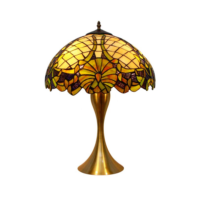 Hand Cut Glass Brass Table Lighting Domed 1 Light Baroque Nightstand Lamp with Pull-Chain Switch