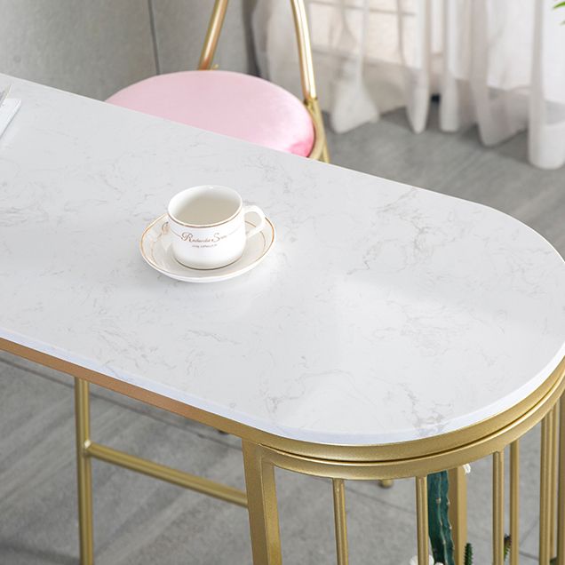 Gold Glam Style Table in Faux Marble Bar Table with Metal Base for Kitchen