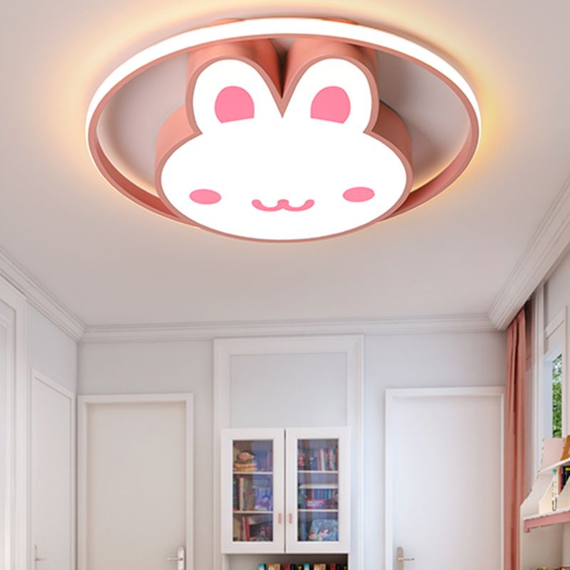 Rabbit Shape Flush Mount Light Modern Style Metal 1 Light Flush Mount in Pink