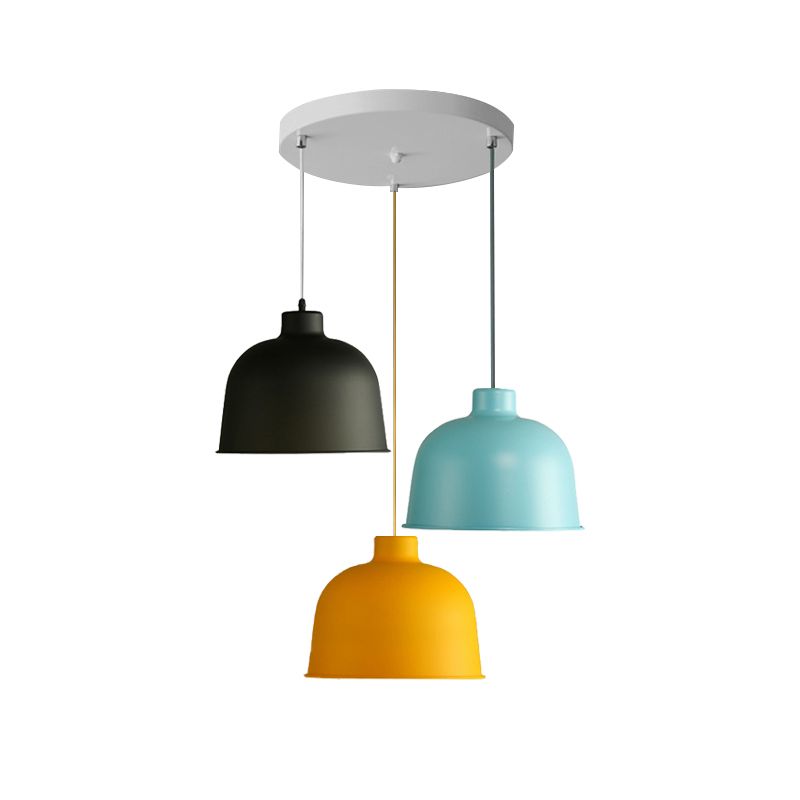 Metal Bowl Shape Pendant Light Dining Room 1 Head Macaron Style Hanging Lamp