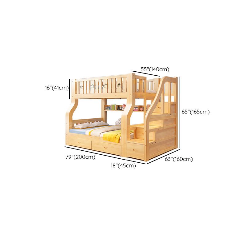 Natural Scandinavian Kids Bed Low Profile Bunk Bed with Drawers