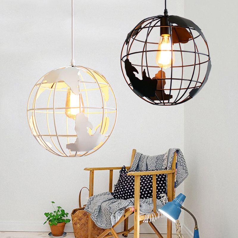 1 Light Cage Globe Ceiling Light Industrial Metallic Pendant Light for Coffee Shop