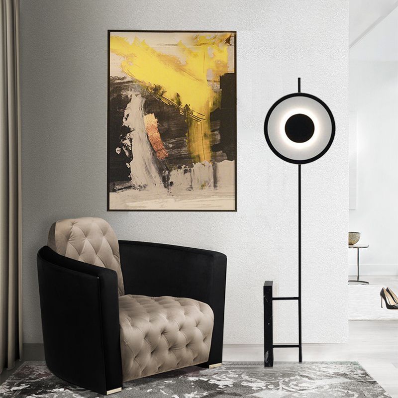 Black/White Circular LED Floor Light Novelty Minimalist Marble Floor Standing Lamp for Bedroom