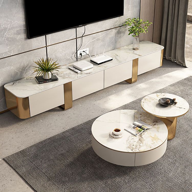 Wall Mounted TV Console Contemporary White Stone Media Console