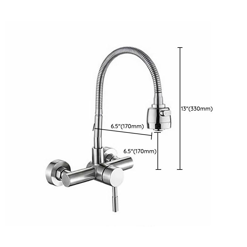 Contemporary Wall Mounted Kitchen Faucet High Arch Double Handles Water Filler in Chrome