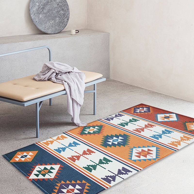 Unique Tribal Striped Pattern Rug Multicoloured Southwestern Rug Cotton Washable Non-Slip Pet Friendly Carpet for Living Room