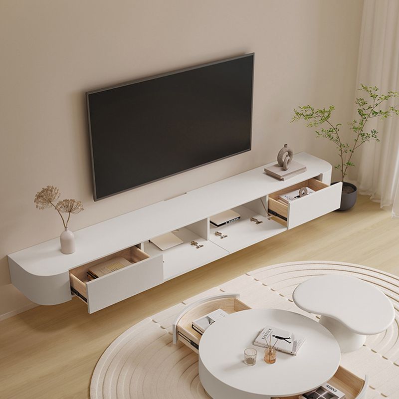 White Wall-mounted Media Stand with Drawers Contemporary TV Console, Faux Wood