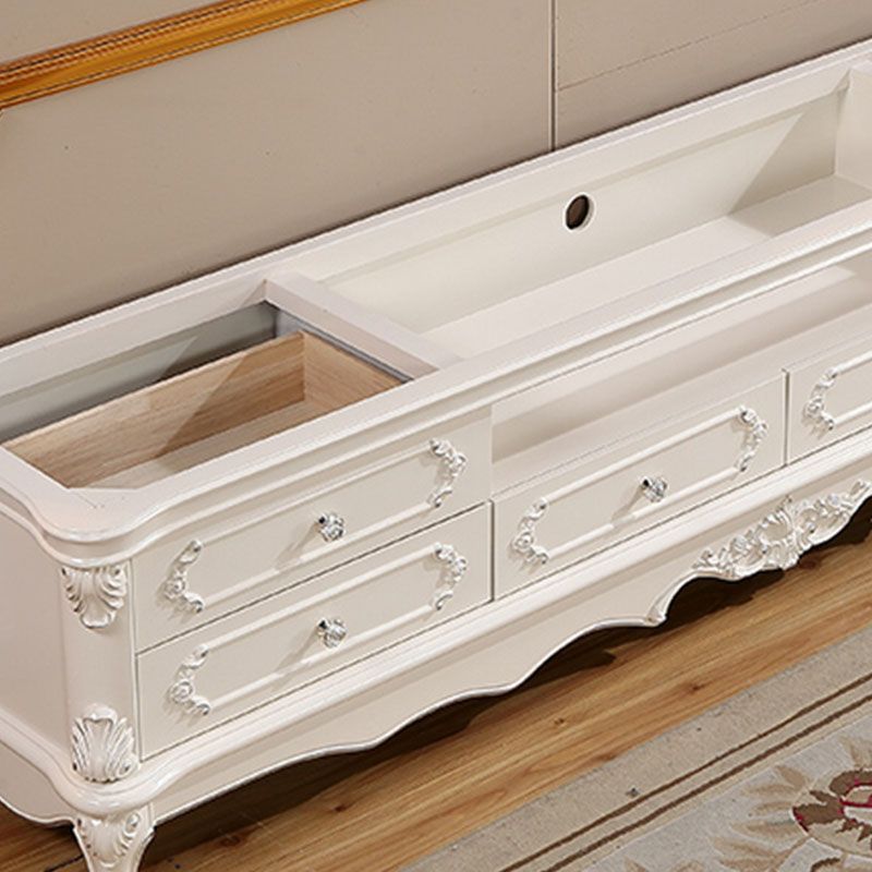 European Marble Living Room TV Cabinet White Solid Wood TV Console