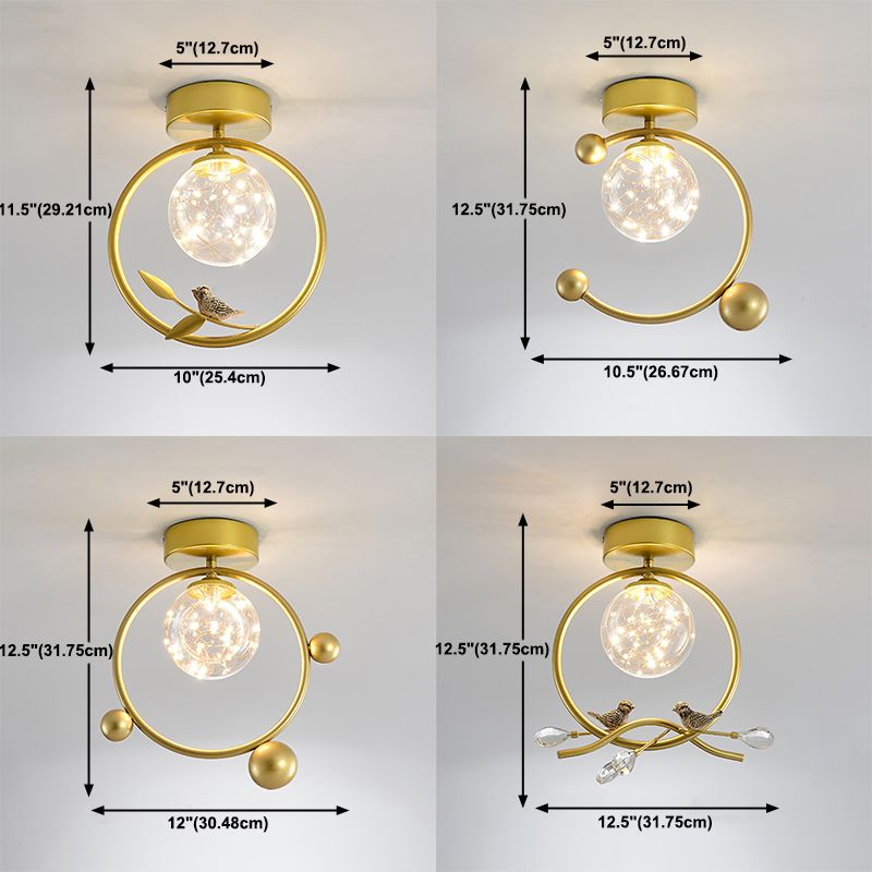 Luz de techo LED con bola de cristal estrellada nórdica, luz empotrada para pasillo