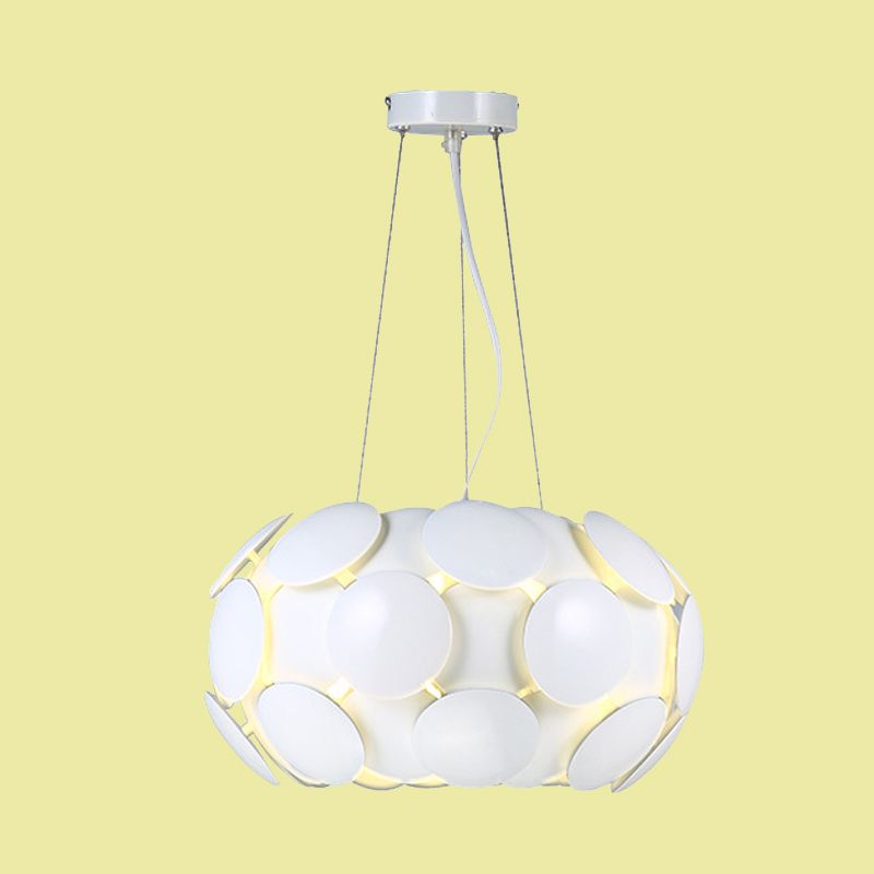 Modern Circle Panel Pendant Chandelier Acrylic 3-Light Restaurant Ceiling Suspension Lamp in White with Drum Design