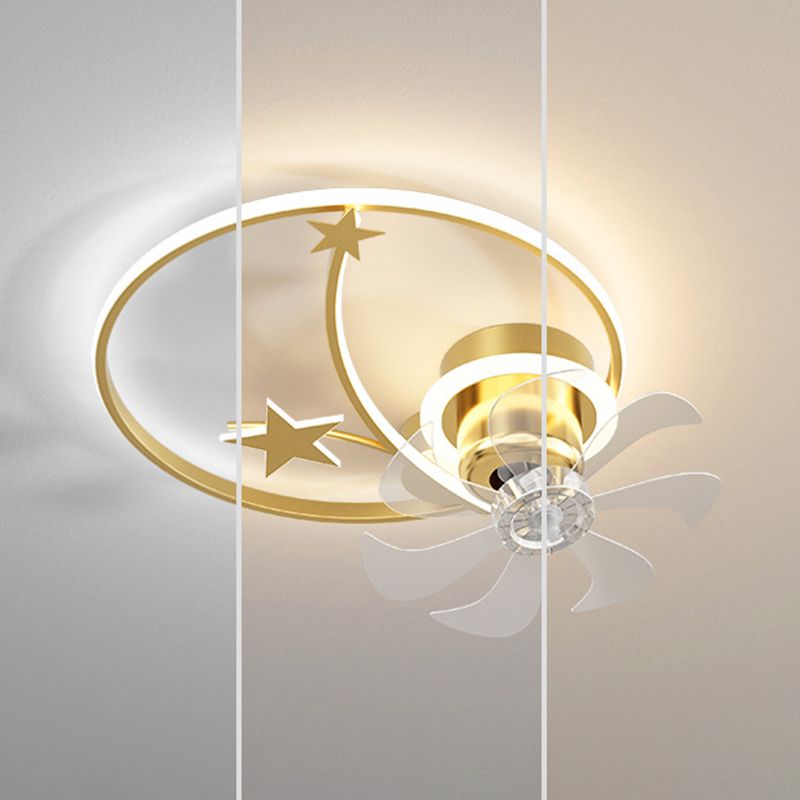 7-Blade Star Ceiling Fan Modernism Polish Finish LED Fan with Light for Foyer