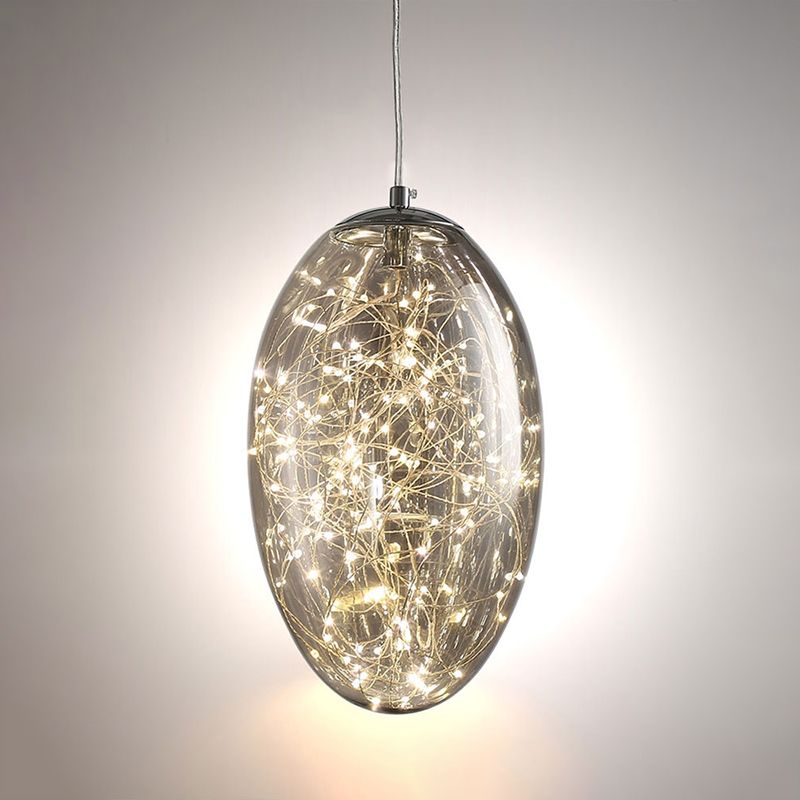 Oval Living Room Hanging Light Smoke Gray/Amber Glass LED Contemporary Pendant Lighting Fixture