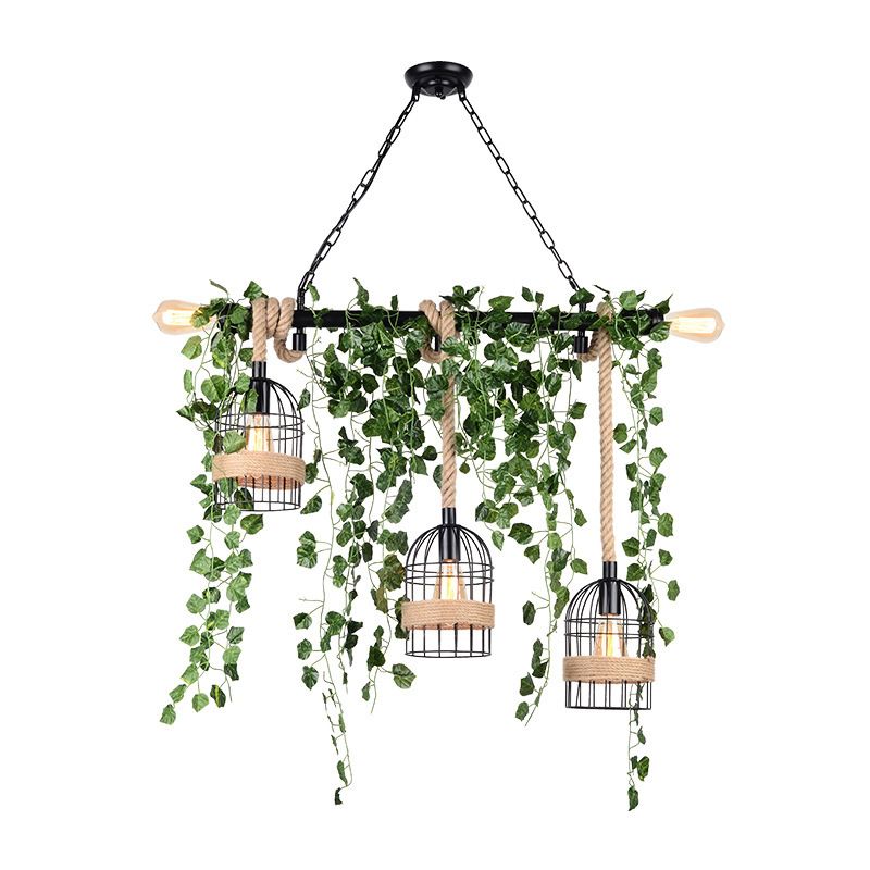 5 - Light Kitchen Island Pendant Light Fixture Industrial Ceiling Pendant with Hemp Rope