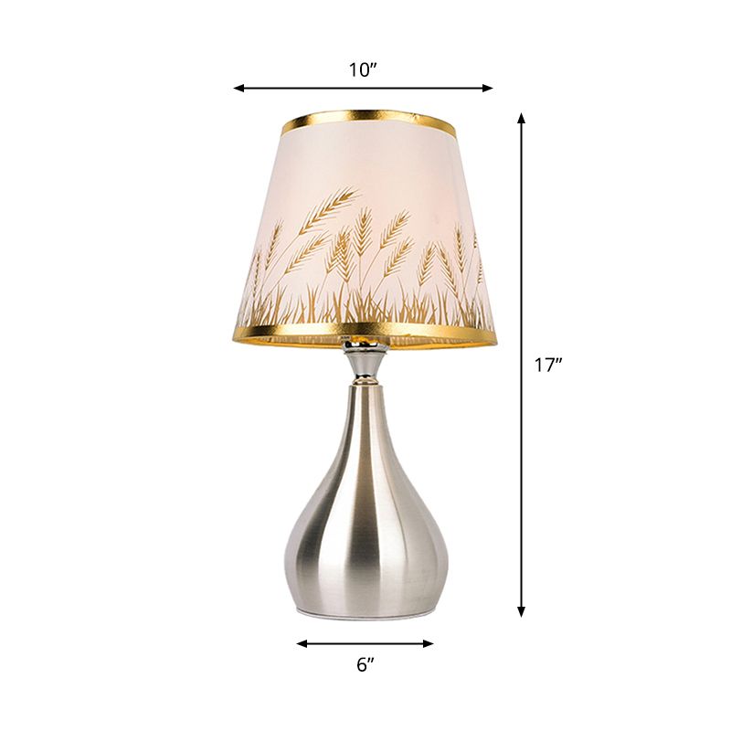 Tapered Table Light Modern Fabric Single Nickel Nightstand Lamp with Cloud/Geometric/Flower Pattern