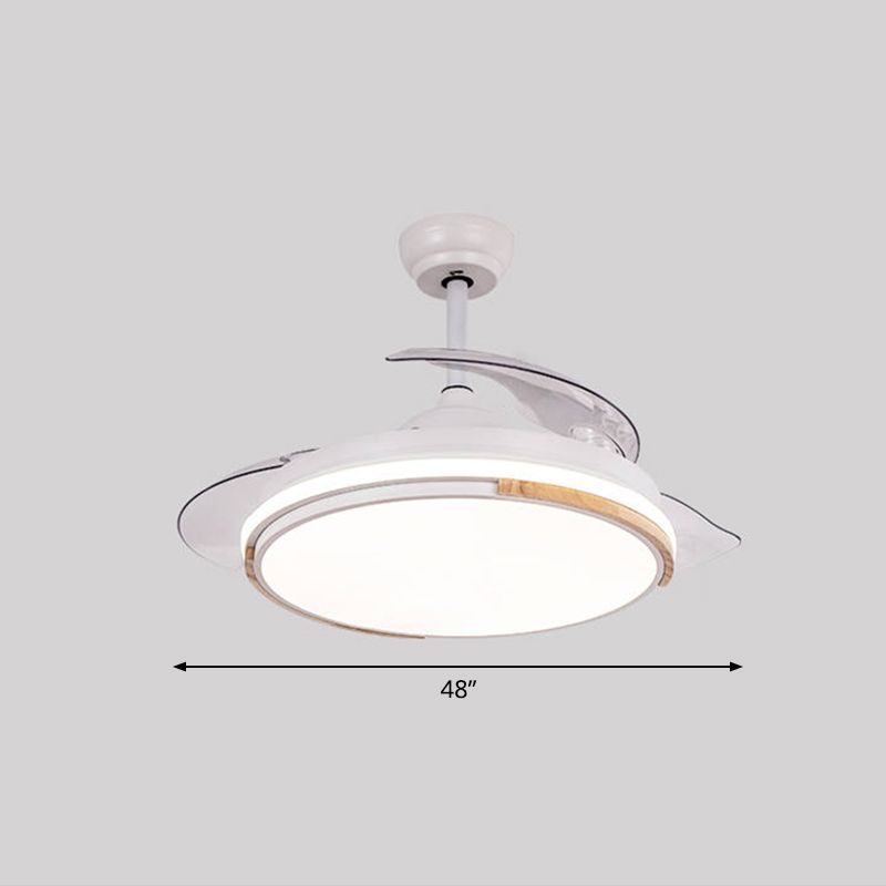 Nordic 3 Blades LED Pendant Fan Lighting Round Remote Control Semi-Flush Light with Acrylic Shade