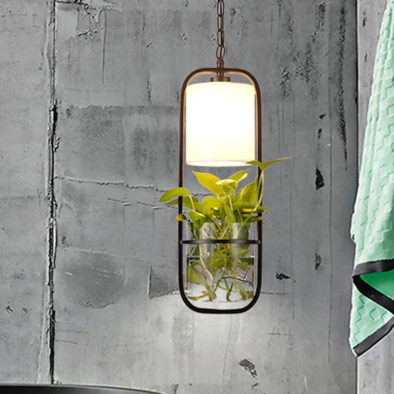 Black 1 Head Pendant Lamp Industrial Metal Rectangle LED Hanging Ceiling Light for Kitchen