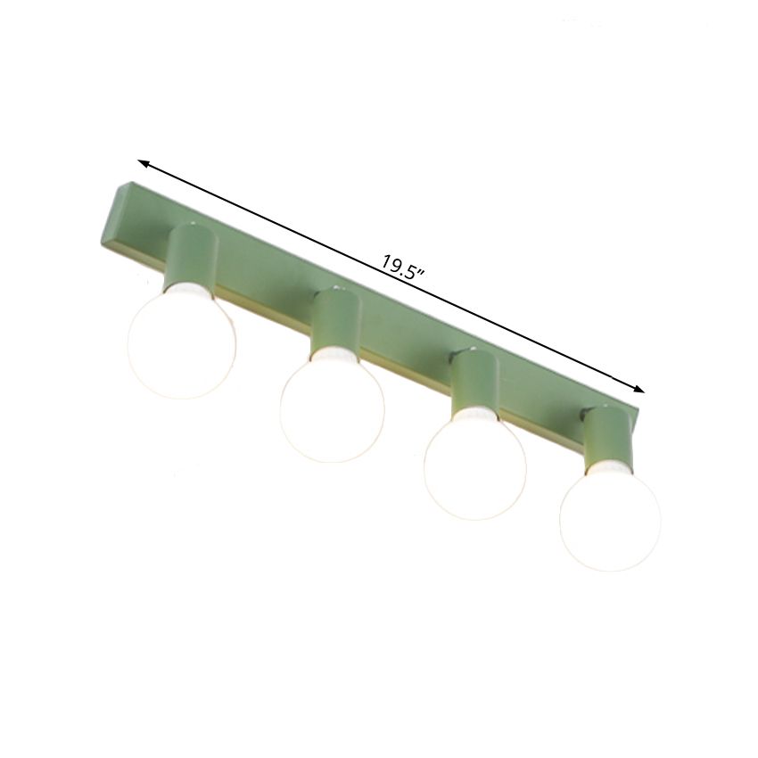 Luz de espejo de tocador lineal verde con bulbo abierto estilo macarrón 4 cabezas iluminación de pared de metal para baño