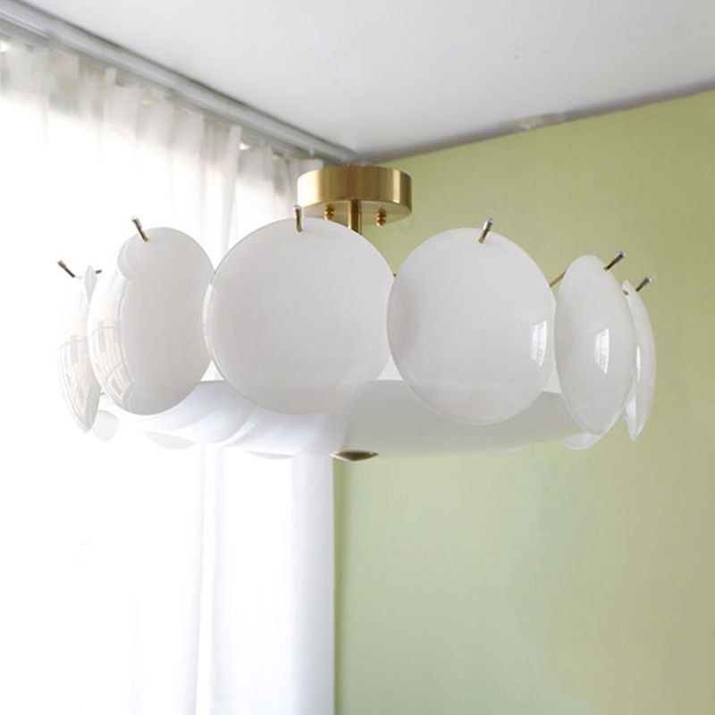 Disk Shape Flush Light Modern Style Glass 4/6/8 Lights Flush Ceiling Light in White