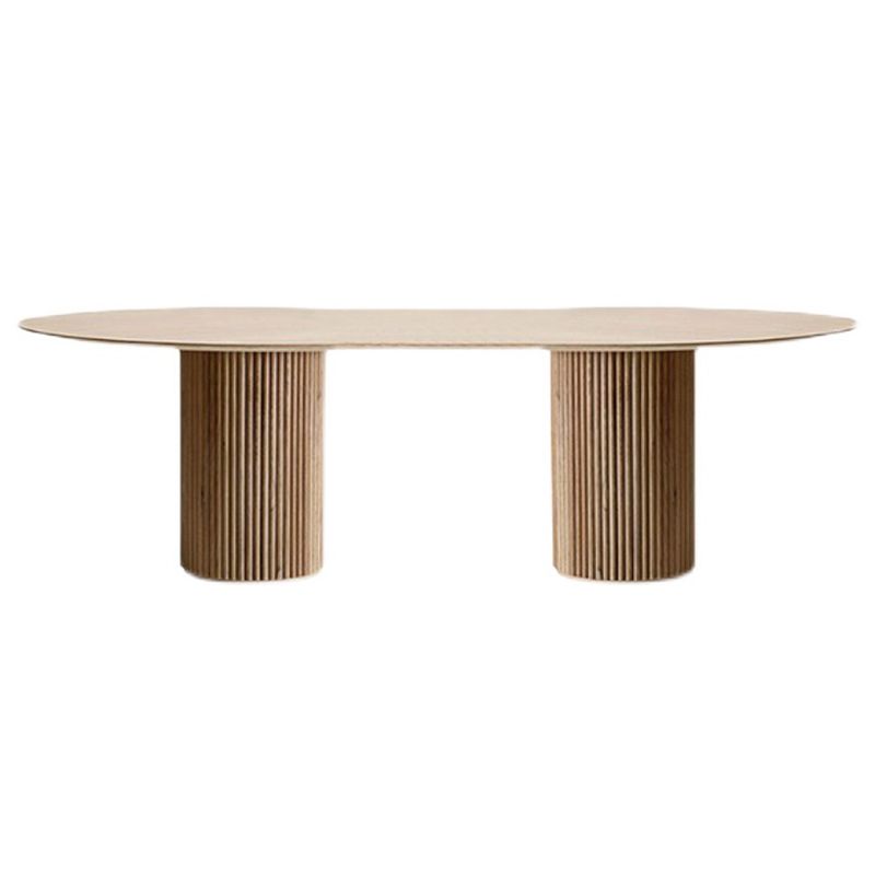 Modern Pine Wood Table for Restaurant Oval Dining Table with Double Pedestal Base