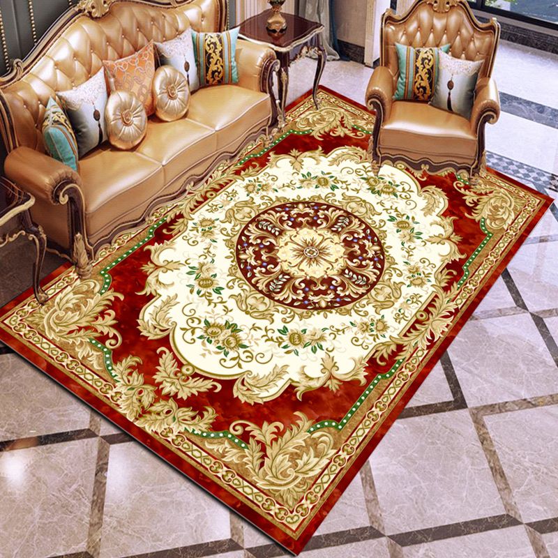 Multi Colored Floral Printed Rug Polyster Shabby Chic Area Rug Non-Slip Backing Washable Indoor Rug for Decoration