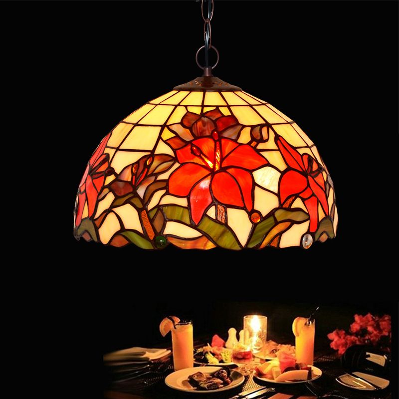 1/2 lumières Lautres de lustre lampe méditerranéenne florale rouge coupé suspension suspension légère, 12 "/ 16" w