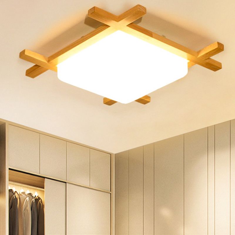 Geometric Shape Flush Mount Modern Wood Ceiling Light Fixture for Living Room in Brown