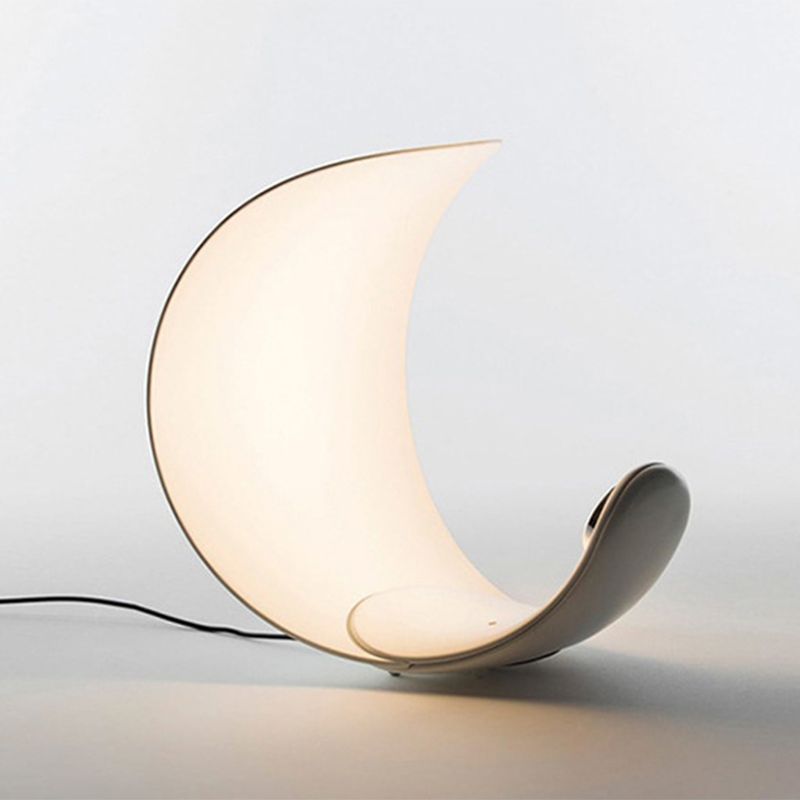 Minimalist Moon Shaped Night Lamp Metallic Bedroom LED Table Light with Plug-in Cord