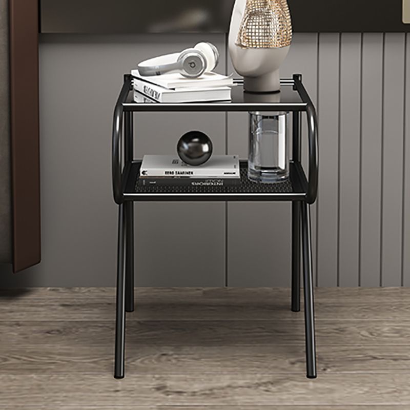 Contemporary Iron Nightstand Glass Top Night Table with 2 Shelves ,21.7" Tall