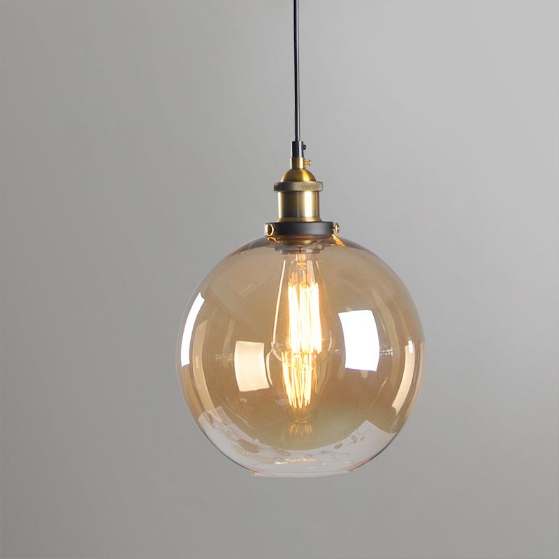 Retro Industrial 1 Light Pendant Amber Handblown Glass Dome Pendant Lighting  for Living Room