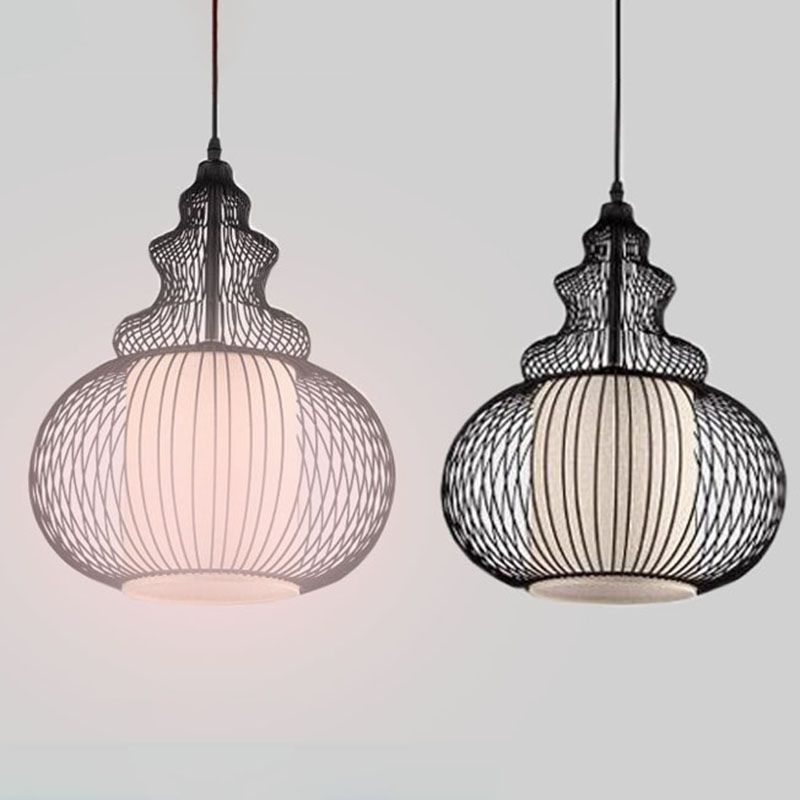 Cage Metal Pendant Lighting Industrial 1 Head Restaurant Plafond Suspension Lampe en noir